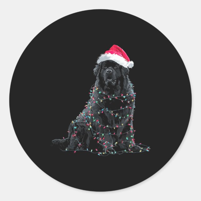 Sticker Rond Funny Newfoundland Christmas Graphic Dog Lights Lo (Devant)