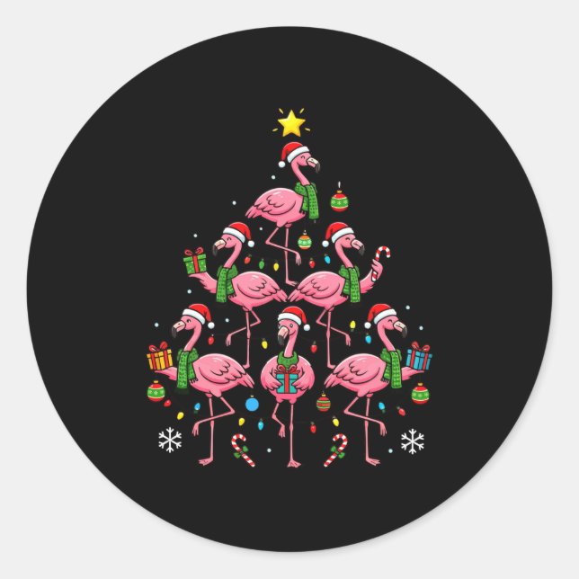 Sticker Rond Funny Nk Flamingo Christmas Tree Santa Hats Holida (Devant)