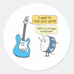 Sticker Rond Funny No Strings Attachée Guitare avec Tambour