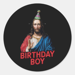 Sticker Rond Funny Noël Jésus Enfant d'anniversaire