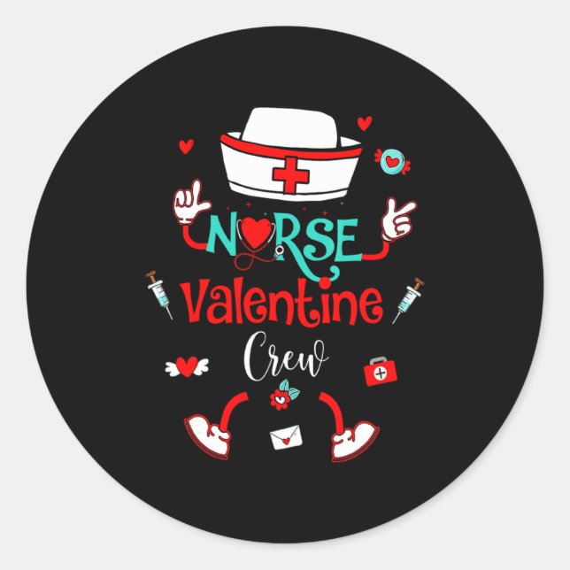 Sticker Rond Funny Nurse Valentines Day Nurse Crew Family Group (Devant)
