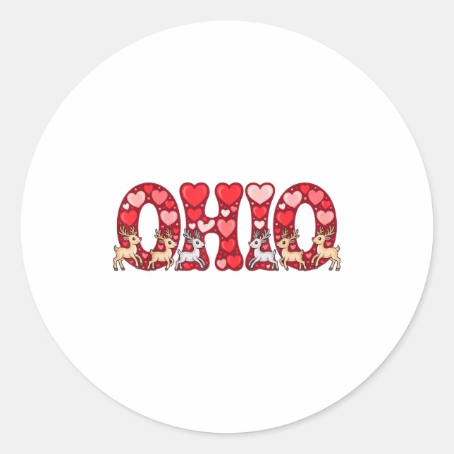 Sticker Rond Funny Ohio Deer Midwestern Party O-h-i-o In Valent (Devant)