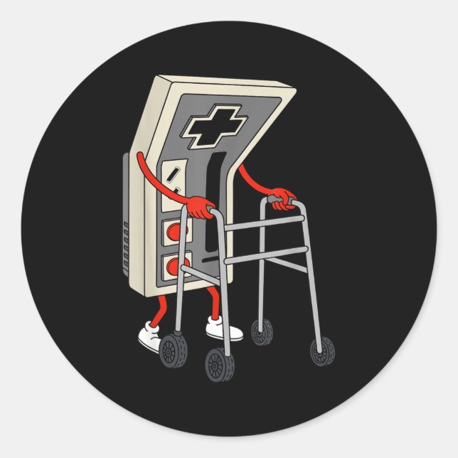 Sticker Rond Funny Old Gamer Gaming Retro 80s 90s Video Game Ol (Devant)