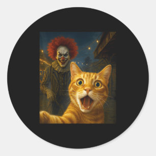 Sticker Rond Funny Orange Tabby Cat Selfie Clown Déplaisant Sok
