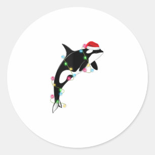 Sticker Rond Funny Orca Tueur Baleine Santa Chapeau Mer de Noël