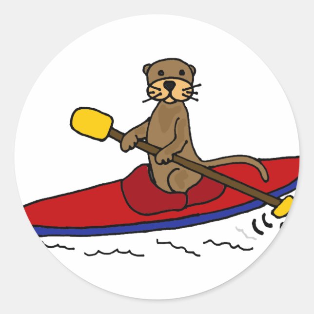 Sticker Rond Funny Otter Kayaking (Devant)