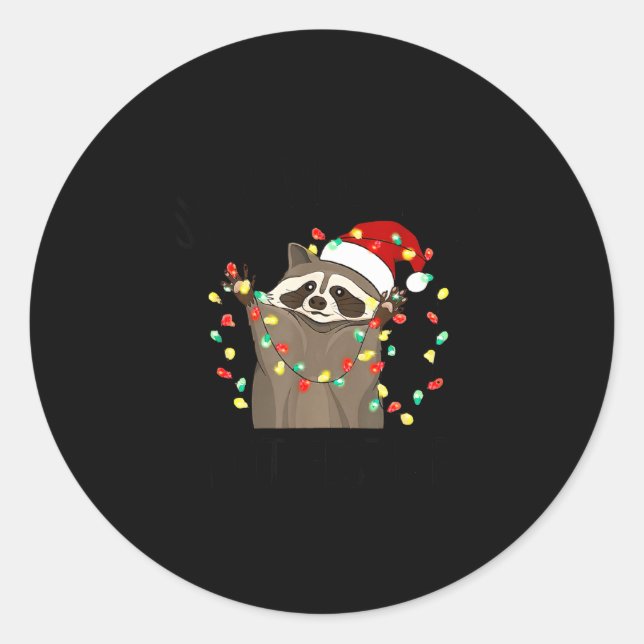 Sticker Rond Funny Overstimulated But Festive Raccoon Christmas (Devant)