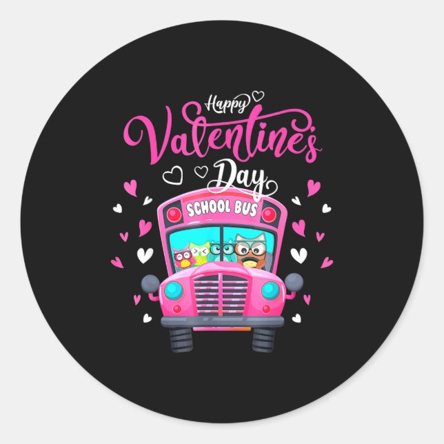 Sticker Rond Funny Owls School Bus Driver Happy Valentines Day  (Devant)