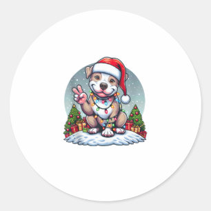 Sticker Rond Funny Paix Mains Pitbulles lumières de Noël Femmes