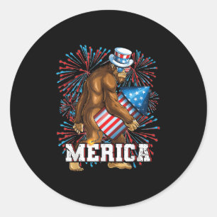 Sticker Rond Funny Patriot Sasquatch Bigfoot feux d'artifice Su