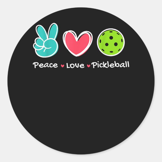 Sticker Rond Funny Peace Love Pickleball Court Jouer Loves Pick (Devant)