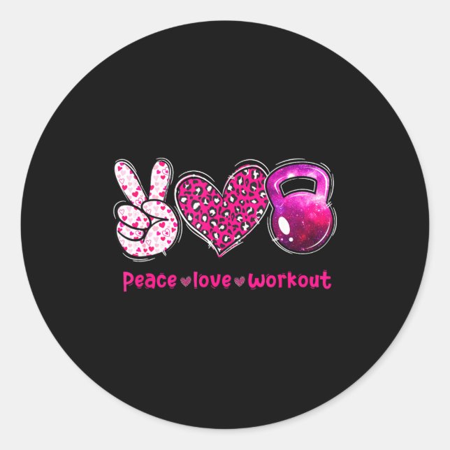 Sticker Rond Funny Peace Love Workout Gym Lifting Gymer Valenti (Devant)