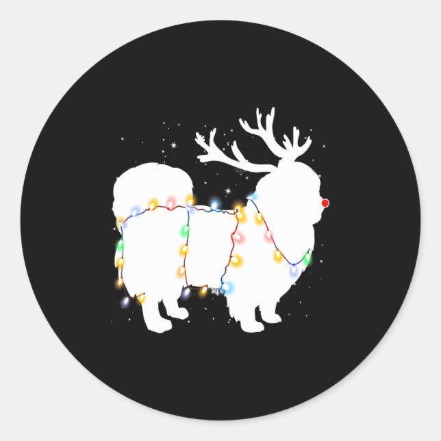 Sticker Rond Funny Pekingese Dog Tree Christmas Lights Xmas Paj (Devant)