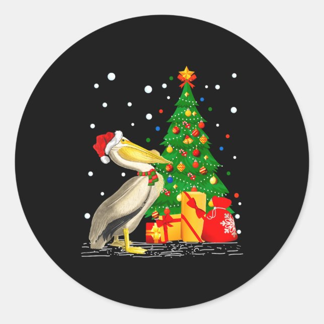 Sticker Rond Funny Pelican Lover Gift Santa Hat Pelican Christm (Devant)