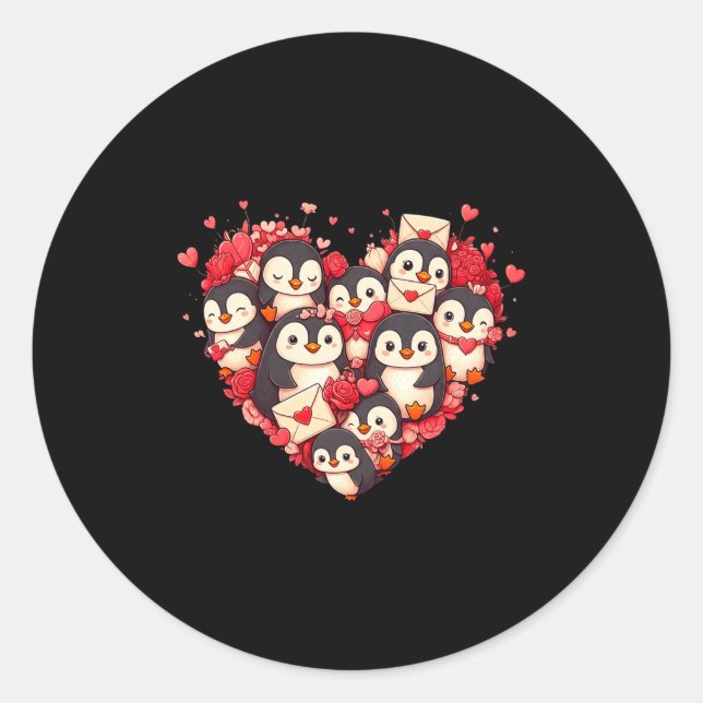 Sticker Rond Funny Penguin Heart Valentine Penguin Womens Mens  (Devant)