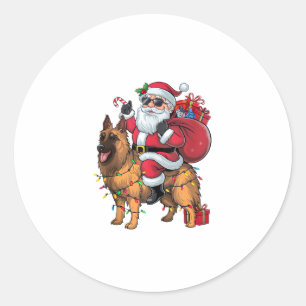 Sticker Rond Funny Père Noël équitation berger allemand Chien N