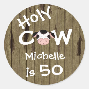 Sticker Rond Funny Personalized Holy Cow 50e Anniversaire Humor