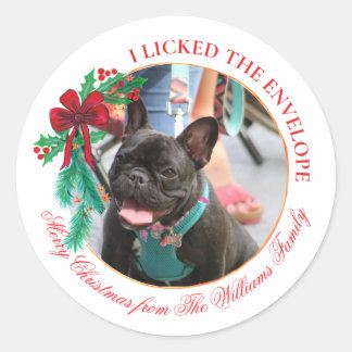 Sticker Rond Funny Pet “I Licked the Envelope” Christmas