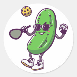 Sticker Rond Funny Pickleball et Concombre Cool : Paddle en Jeu