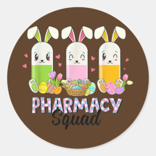 Sticker Rond Funny Pills Pharmacie Squad Pharmaciste Vie Pâques