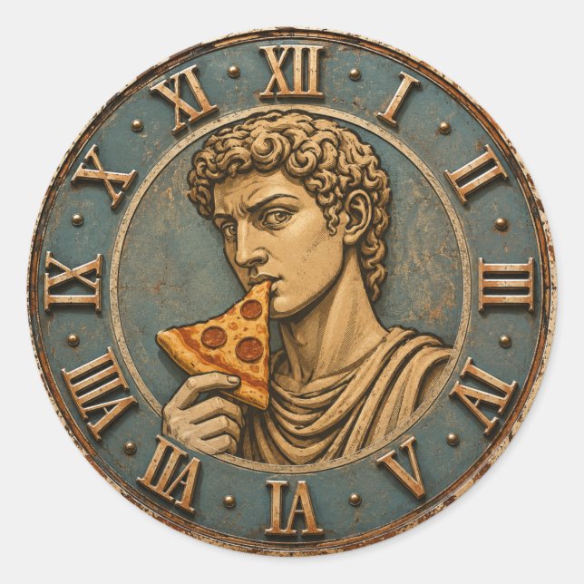 Sticker Rond Funny Pizza David Renaissance Art Parody Kitchen  (Devant)