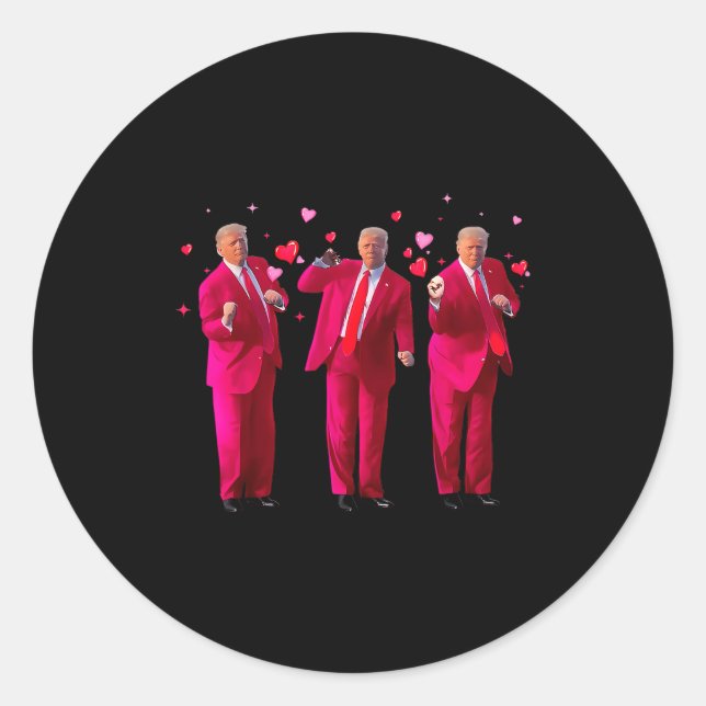 Sticker Rond Funny President Trump Dancing Donald Trump Heart V (Devant)