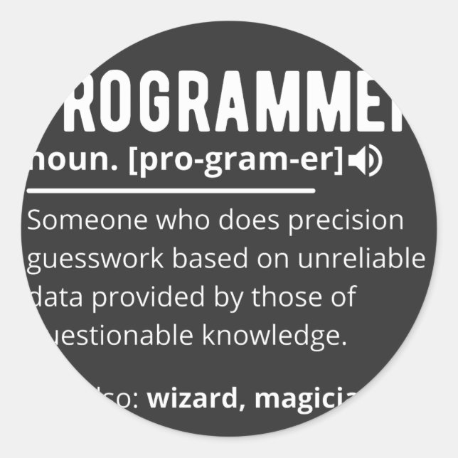 Sticker Rond Funny Programmer Code Developer Meaning Definition (Devant)