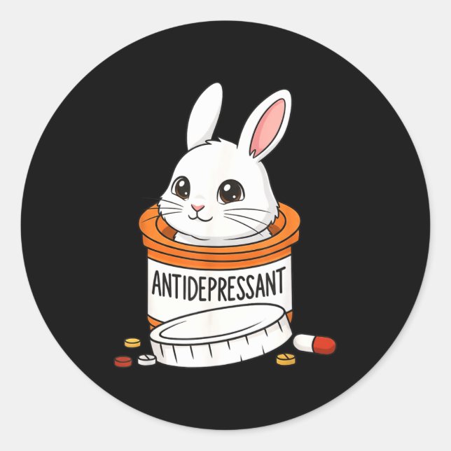 Sticker Rond Funny Rabbit Bunny Anti Depressant Zoo Boys Girls  (Devant)