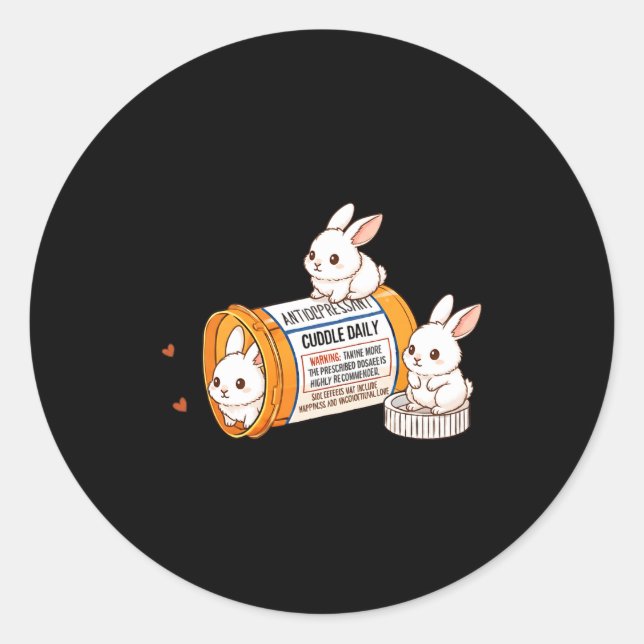 Sticker Rond Funny Rabbit Bunny Anti Depressant Zoo Boys Girls  (Devant)