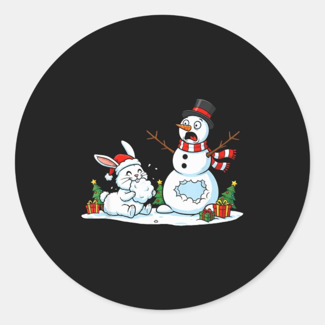 Sticker Rond Funny Rabbit Snowman Christmas Bunny Womens Mens K (Devant)