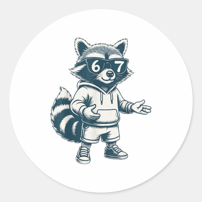 Sticker Rond Funny Raccoon 67 Meme Six Seven  (Devant)