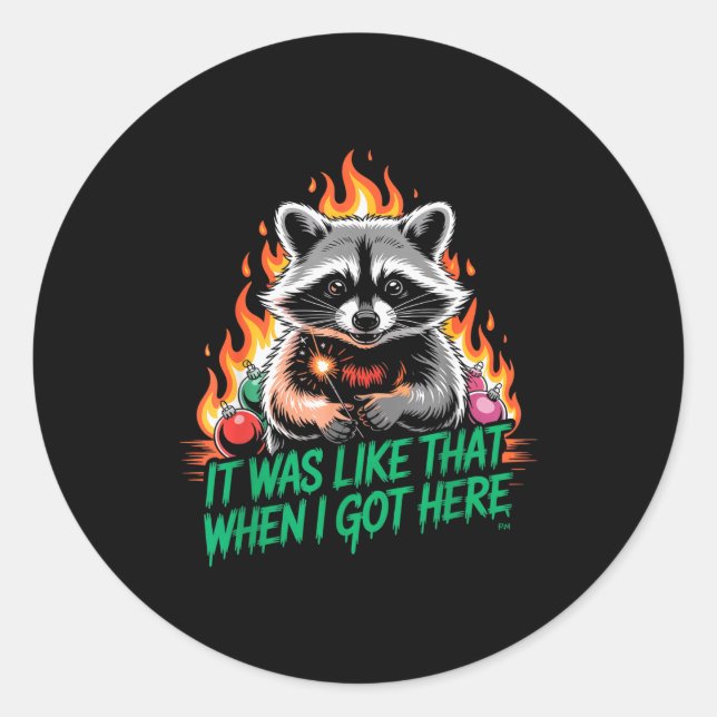 Sticker Rond Funny Raccoon Christmas Trash Panda Xmas  (Devant)