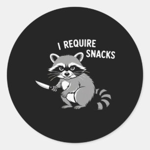 Sticker Rond Funny Raccoon I Requiert Snacks Halloween Humour 1