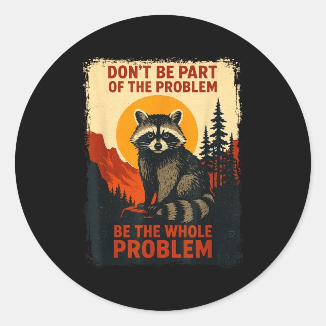 Sticker Rond Funny Raccoon Nature Wildlife Outdoor Graphic Sarc (Devant)