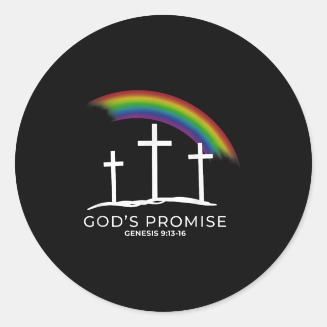 Sticker Rond Funny Rainbow Christ Cross - Christian Quote God's (Devant)