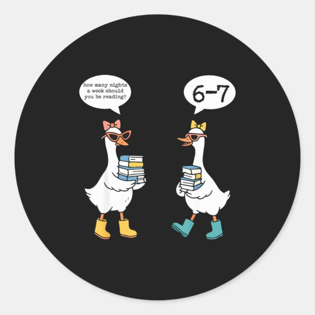 Sticker Rond Funny Reading 67 Six Seven Meme Goose Teacher Book (Devant)