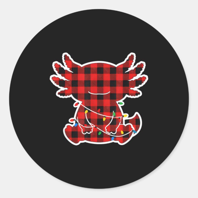 Sticker Rond Funny Red And Black Buffalo Plaid Axolotl Christma (Devant)
