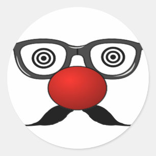 Sticker Rond Funny Red Nose weird eyes glasses moustache