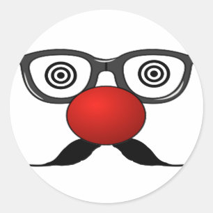 Sticker Rond Funny Red Nose weird eyes glasses moustache