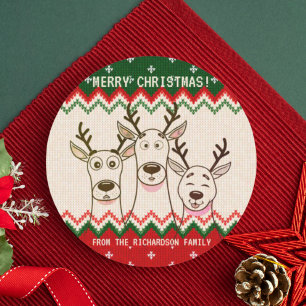 Sticker Rond Funny Reindeer Custom Famille de Noël