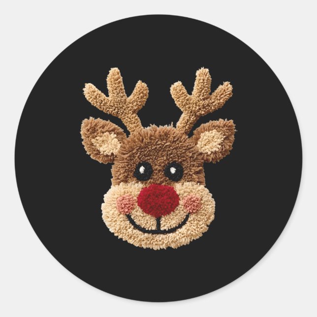 Sticker Rond Funny Reindeer Rudolph Crochet Merry Christmas Xma (Devant)