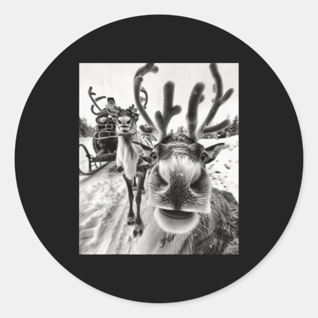 Sticker Rond Funny Reindeer Selfie Christmas  (Devant)