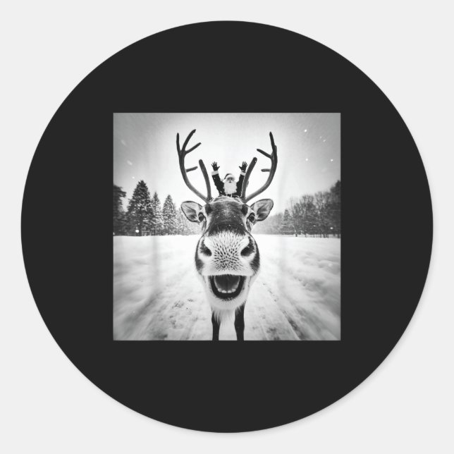 Sticker Rond Funny Reindeer Selfie Christmas Men Women Boys And (Devant)