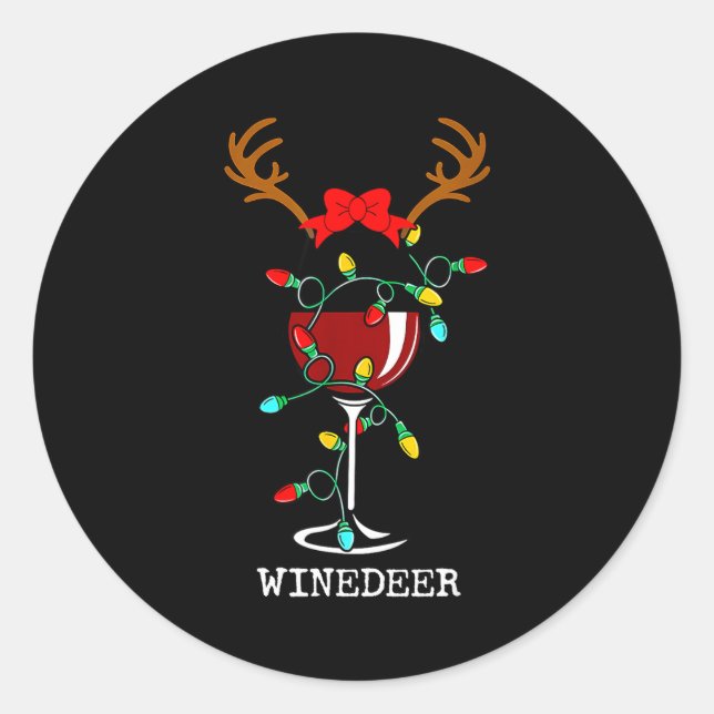 Sticker Rond Funny Reindeer Winedeer Reinbeer Matching Couples  (Devant)