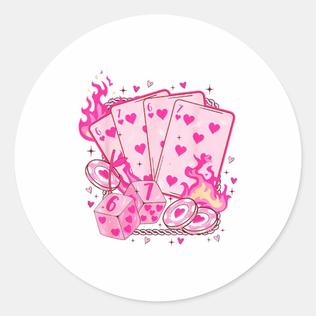 Sticker Rond Funny Retro 6 7 Valentine Love Hearts Playing Card (Devant)