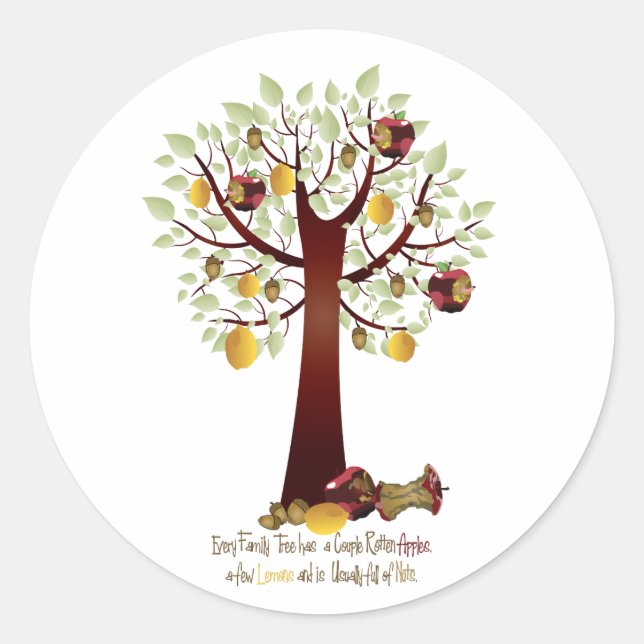 Sticker Rond Funny Rotten Apple Family Tree (Devant)