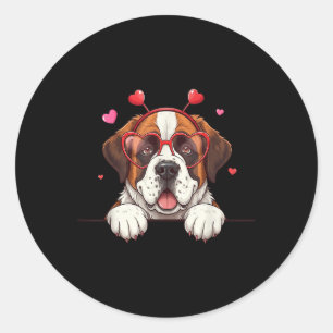 Sticker Rond Funny Saint Bernard Chien Heart Headband Valentine