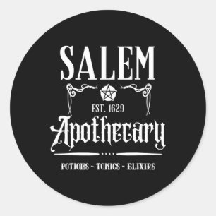 Sticker Rond Funny Salem sorcière Machusetts appothécaire Hallo
