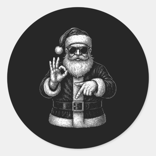Sticker Rond Funny Santa 6 7 Meme Design _ Christmas Math Humor (Devant)