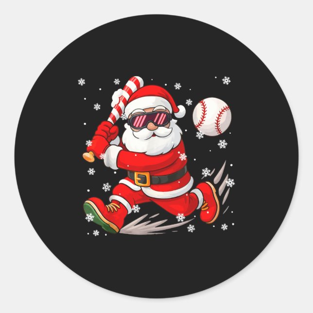 Sticker Rond Funny Santa Baseball Christmas Pajamas Xmas Men Bo (Devant)